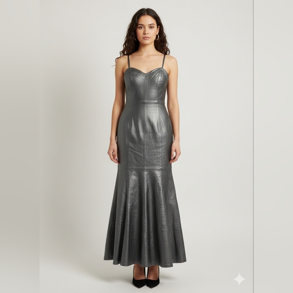 Vintage Shapefx Newport News Metallic Gray Leather Mermaid Formal Dress
